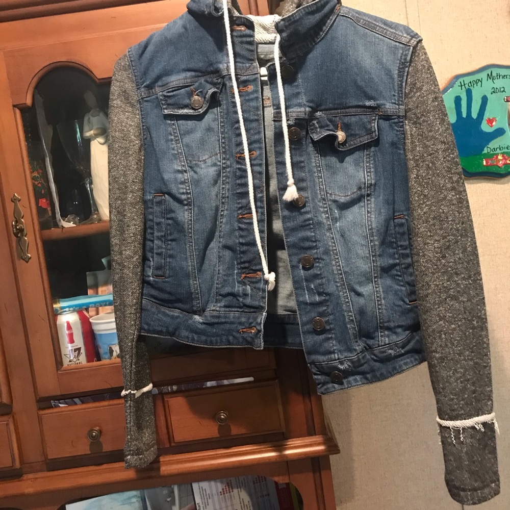 Girls blue jean jacket with hoodie